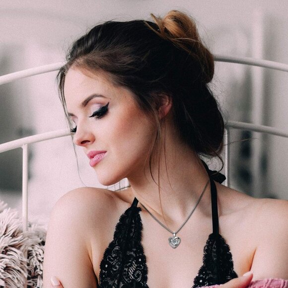 Elegant 925 Sterling Silver Heart Necklace with CZ Crystal - 18" Rhodium Plated - Picture 6 of 6